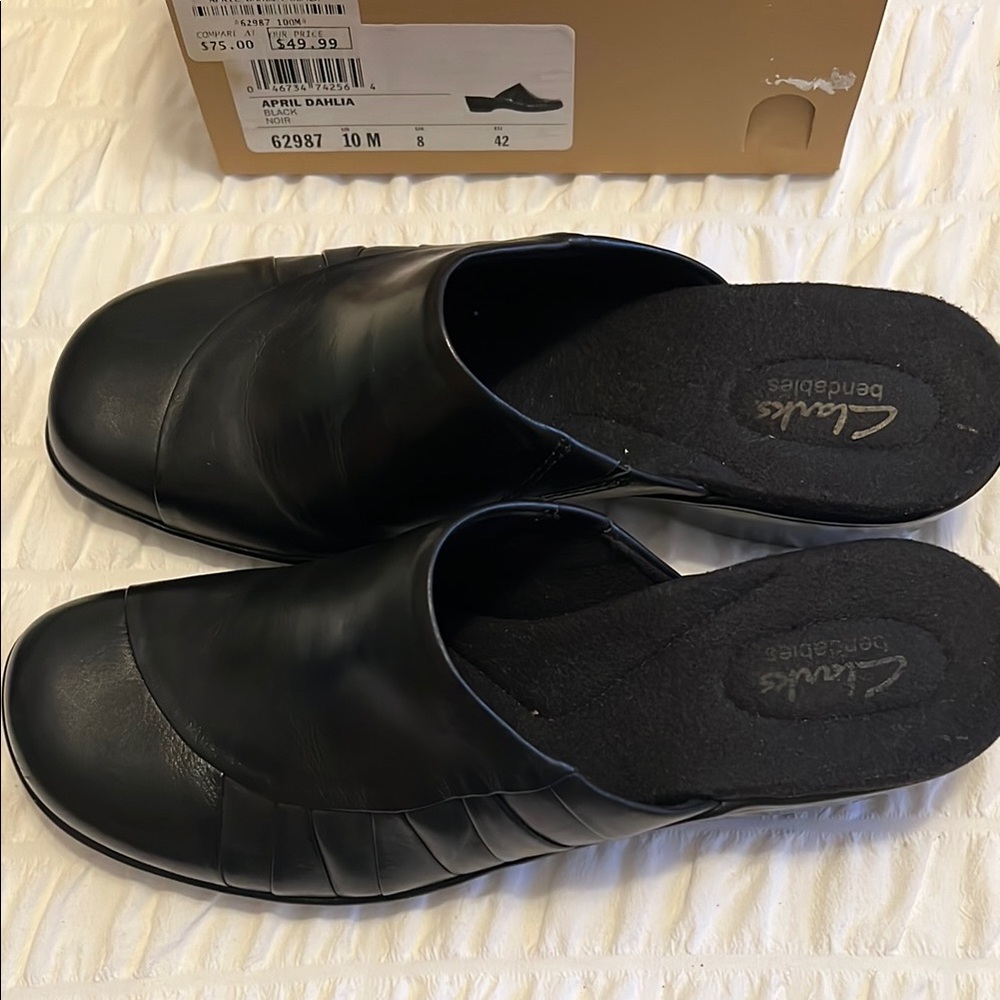 Clarks Black Leather Slip-Ons